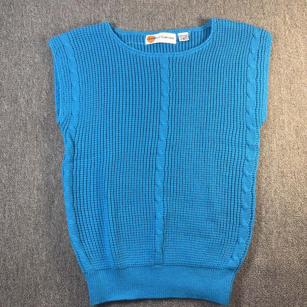 Vintage Women’s Country Concepts Knit Sweater Sleeveless Blue Size 8 1980s